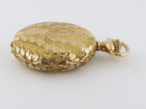 Antique Elgin 14K Yellow Gold Engraved Leaf Motif… - image 5