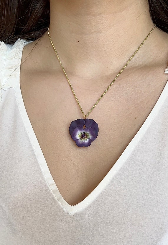 Antique Art Nouveau 14K Gold Enamel Pansy Brooch Pendant
