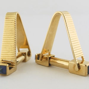 Vintage 18K Yellow Gold & Bullet Cut Sapphire Stirrup Style Cufflinks | Gold and Sapphire Cuff Links