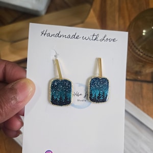 Handpainted earrings | starry night painting earrings | gold earrings dangle earrings| gift for her| Artisan earrings