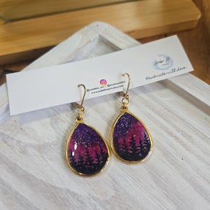 Handpainted earrings | starry night painting earrings | gold earrings dangle earrings| gift for her| Artisan earrings