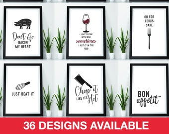 Kitchen Prints Wall Art Picture Funny Quote Print Dining Room Poster Frames available white and Black