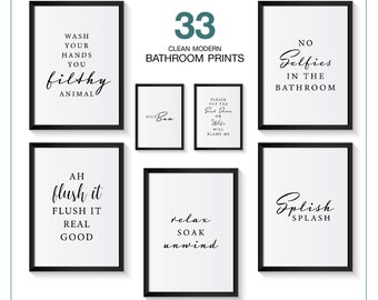 Bathroom Wall Art Prints Toilet Home Decor Picture Minimalist Art Funny Poster Typography Quote Framed and Unframed Home Gift Funny Quotes