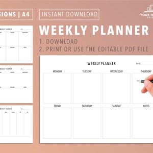 Weekly Planner Printable A4 Download Schedule, Minimalist Weekly Design, Weekly Organiser, Office Planner, Desk Planner, Landscape