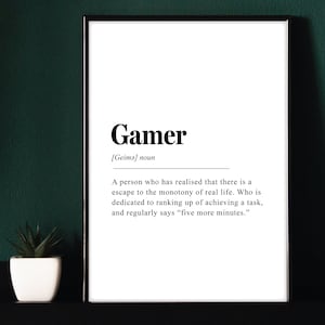 Gamer Definition Print: Gaming Room Wall Art
