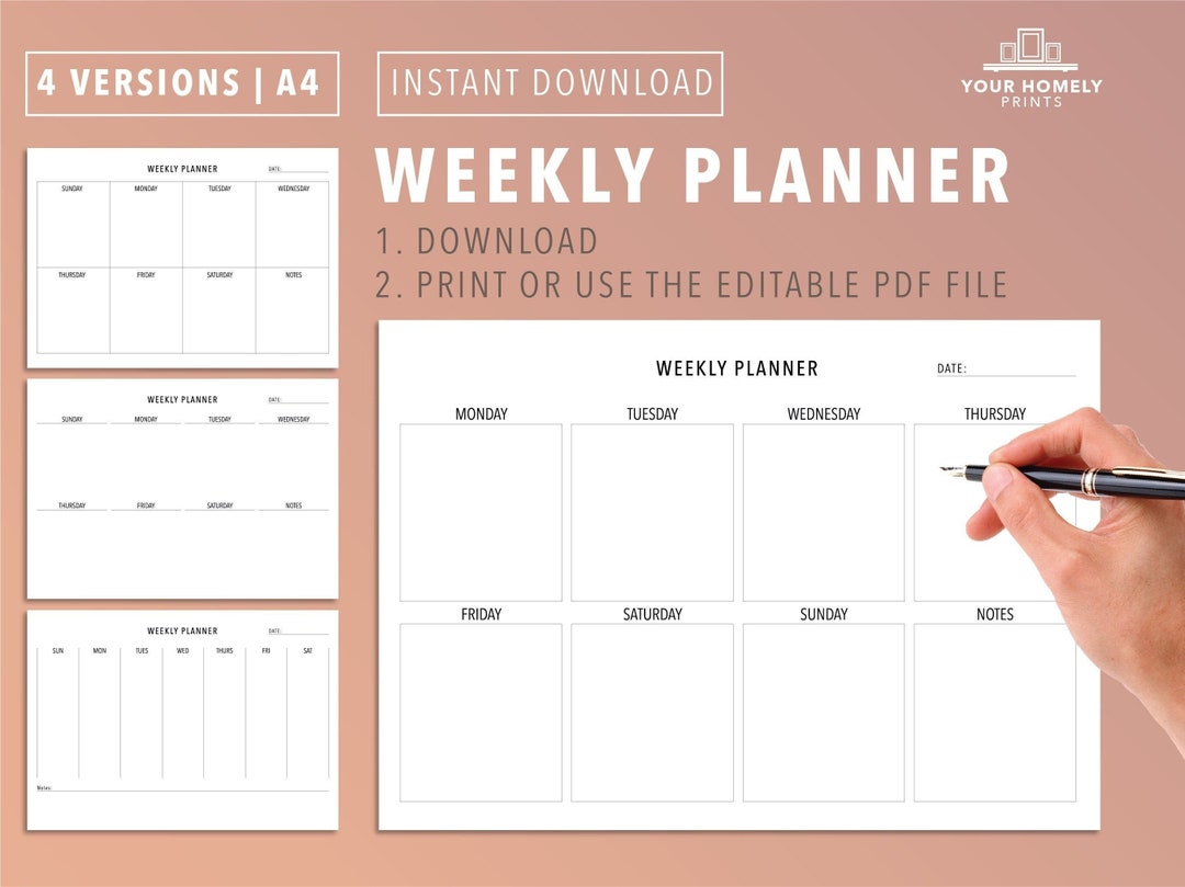 Minimalist Weekly Planner Printable: A4 Landscape (PDF Download) - Etsy