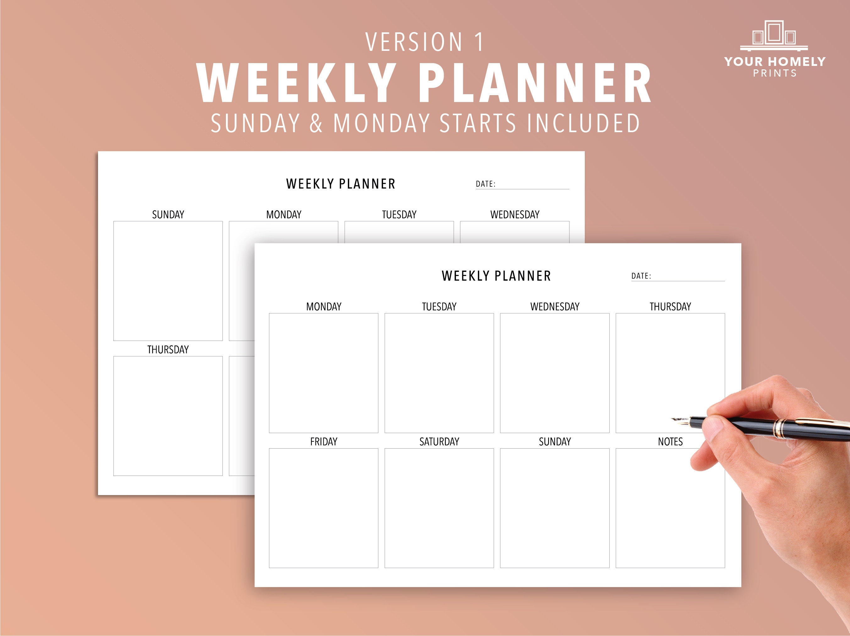 Minimalist Weekly Planner Printable: A4 Landscape (PDF Download) - Etsy