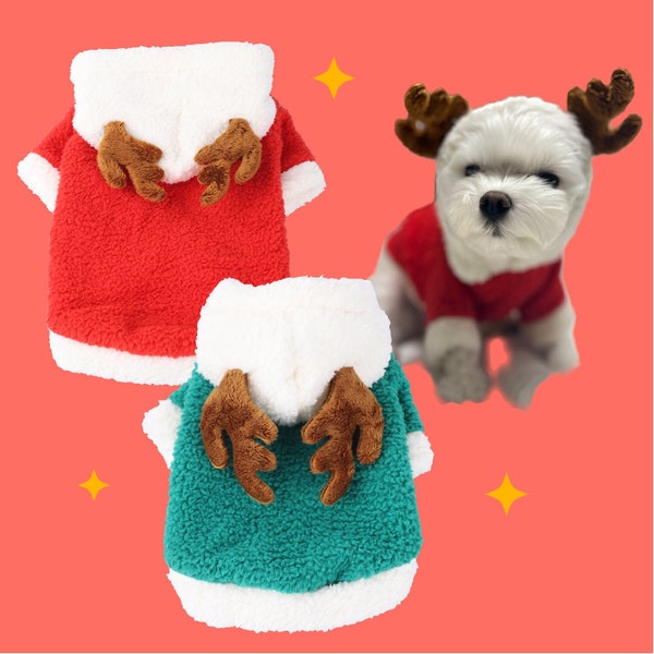 2023 Christmas Pet Rudolph Costume Santa Clothing Holiday Outfit Dog Cat Fleece Jacket Hoodie Fun Partywear