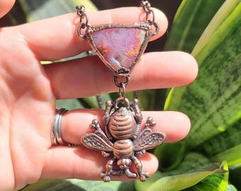 Electroformed Magma Chalcedony Bee Necklace