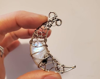 Sterling Silver Rainbow Moonstone Moon