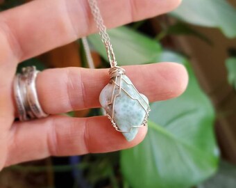 Sterling Silver Wire wrapped Larimar necklace