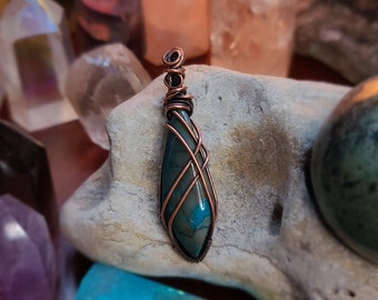 Antiqued Copper wire wrapped chrysocolla
