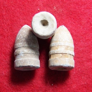 3 Excavated Civil War .52 Cal. Sharps Hole Base Bullets  - Manassas
