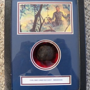 Excavated Civil War Canister Shot In a 6&quot; X 8&quot; X 2&quot; Deep Matted Display Case