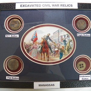Excavated Civil War Period Buttons In a 6&quot; X 8&quot; Display Case