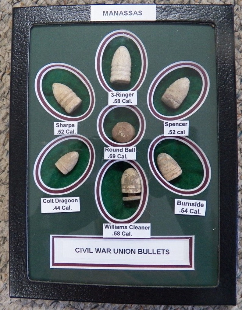 Nice Starter Set of Excavated Yankee Civil War Bullets in a Matted 6x8 ...