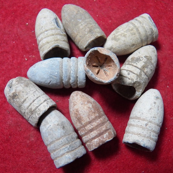 10 Excavated Slightly Damaged Civil War .58 Cal. 3-Ring Swaged Bullets