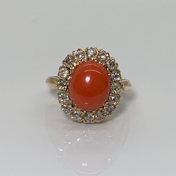 Exquisite Victorian Coral Cabochon Ring