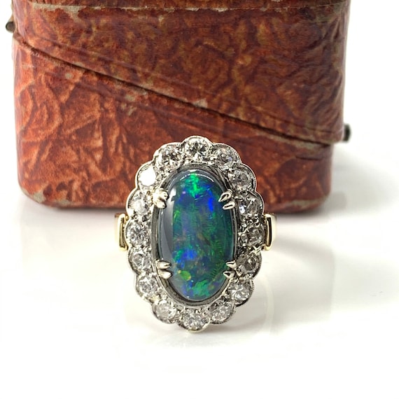 Art Deco Platinum Black Opal Ring