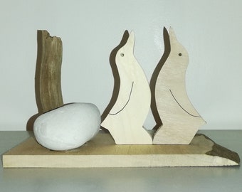 Freestanding decoration / Wooden and driftwood decoration / Penguins / Wooden decoration