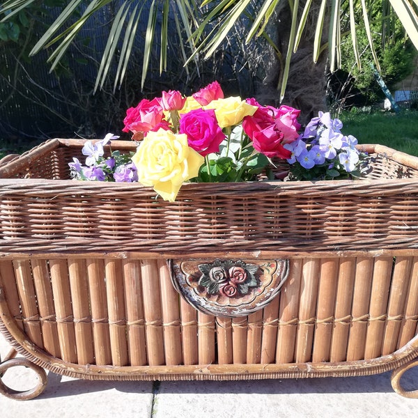 Bamboo planter / Rattan plant holder / Vintage planter / Rattan planter / Wicker planter