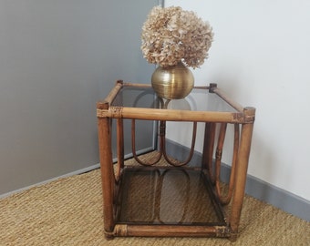 Rattan table / Side table / Rattan table / Coffee table / Smoked glass table