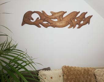 Large Dolphin Wall Art / Carved Wooden Dolphins / Solid Wood Marine Art / Dolphin-Themed Decor