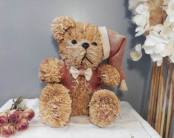 Ours en paille vintage / Vintage bear / Straw bear / Ours ancien / Ours en osier