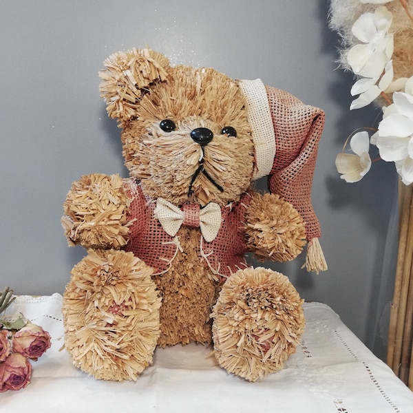 Ours en paille vintage / Vintage bear / Straw bear / Ours ancien / Ours en osier