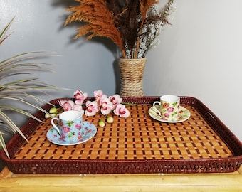 Vintage Shanghai Handicrafts / Plateau en bambou / Plateau en bois / Plateau / Plateau rotin / Rattan tray