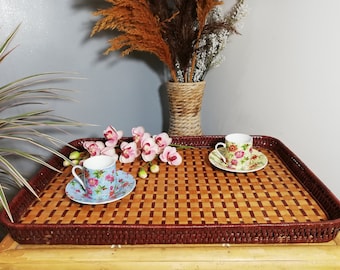 Vintage Shanghai Handicrafts / Bamboo Tray / Wooden Tray / Tray / Rattan Tray