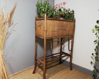 Bamboo planter / Rattan plant holder / Vintage planter / Rattan planter