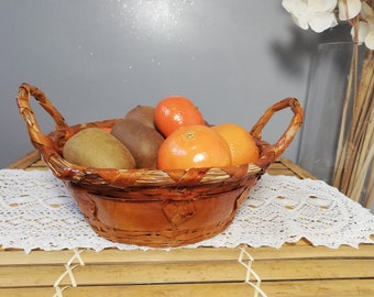 Corbeille en osier / Panier en rotin vernis / Corbeille à fruits / Rattan basket / Vide-Poche