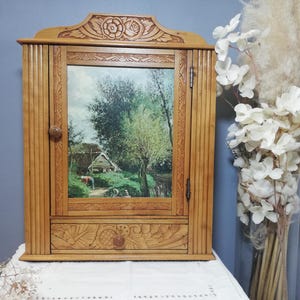 Mobiletto da parete vintage in legno intagliato / Piccolo mobile contenitore rustico / Arredamento country chic