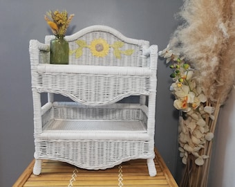 Mensola in rattan / Mensola vintage bianca / Piccoli mobili in vimini / Mensola in rattan