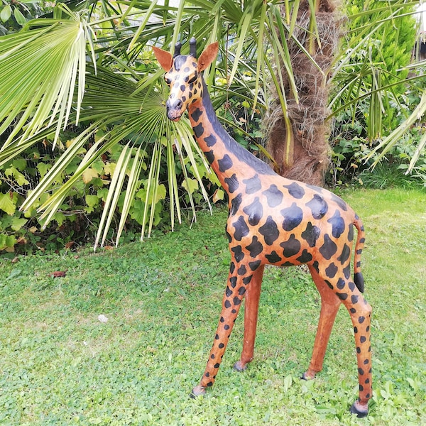 Grande girafe en cuir / Statuette de girafe / Leather giraffe / Sculpture girafe / Girafe vintage