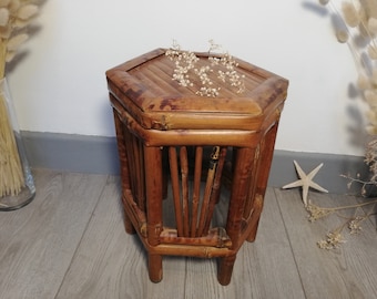 Bamboo stool / Wooden stand / Rattan plant holder / Boho Round Rattan Stool