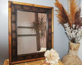 Bamboo mirror / Wooden mirror / Vintage mirror / Mirror / Glass / Wooden mirror