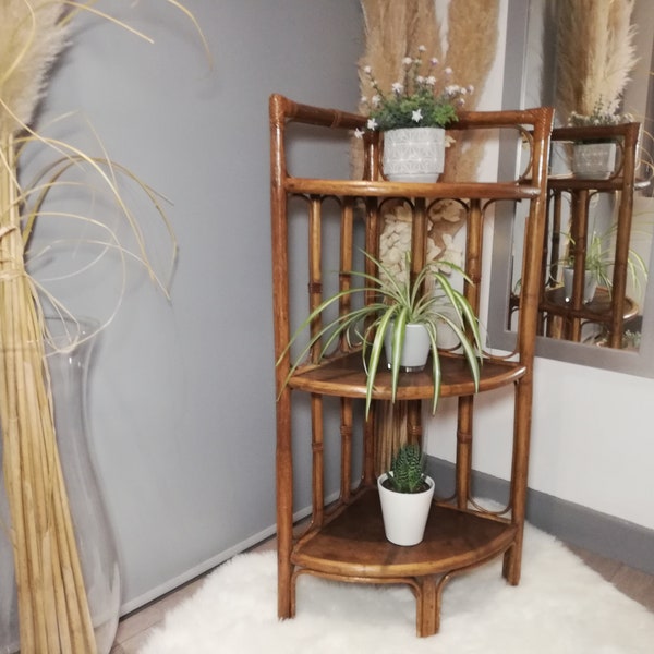 Étagère d'angle en bambou / Meuble en rotin / Rattan shelf / Meuble en osier / Étagère 3 niveaux / Meuble en bois