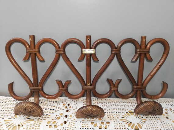 Porte-manteau vintage / Porte-manteau bambou / Wooden coat rack / Porte-manteau coeur / Patère rotin vintage