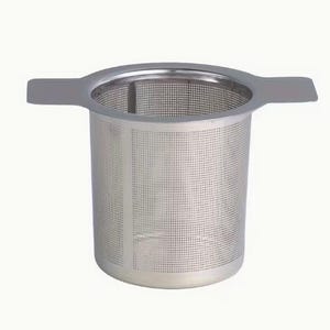 May include: A silver stainless steel tea infuser. The infuser has a cylindrical shape with a fine mesh body and two small handles. It is designed for steeping loose leaf tea in a mug or teapot. The infuser is made of stainless steel.