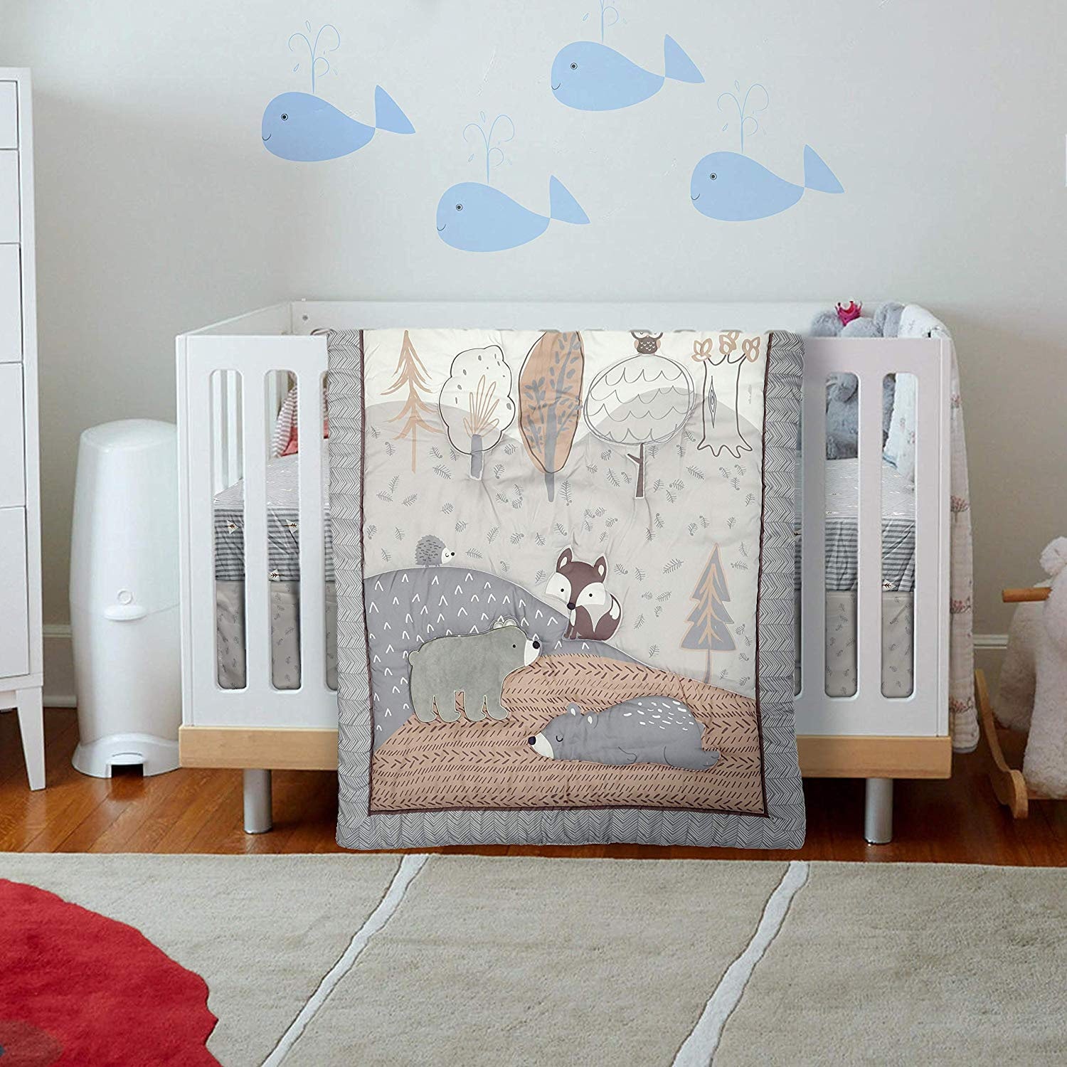 MalAk 3-Piece Crib Bedding Set for Baby Girl Pink Elephants Themed Designs for