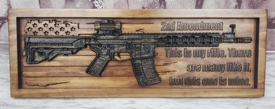 high detail perfect gift Custom Carved 2nd Amendment Rifle Rustic American flag AR-15