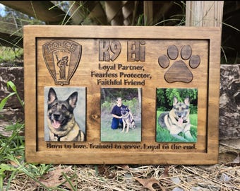 Customizable K9 and handler police officer law enforcement memorial plaque with photos