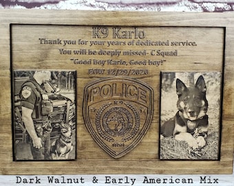 Customizable k9 and handler police officer law enforcement memorial plaque with photos