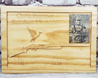 Custom Hunting Plaque, Duck & Shotgun Scene, Personalized Trophy