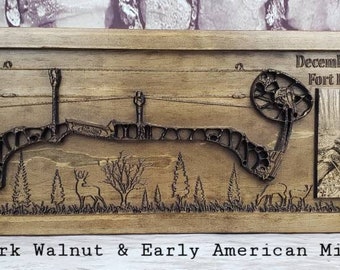 Customizable Hunting Bow With Photo Deer Buck And Doe Trees And Grass Scene