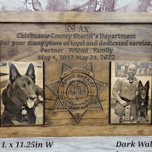 Customizable k9 and handler police officer law enforcement memorial plaque with photos