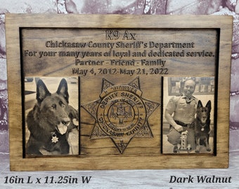 Customizable k9 and handler police officer law enforcement memorial plaque with photos