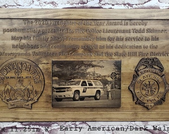 Customizable Firefighter Of The Year Award Plaque Fire Department Retirement Plaque